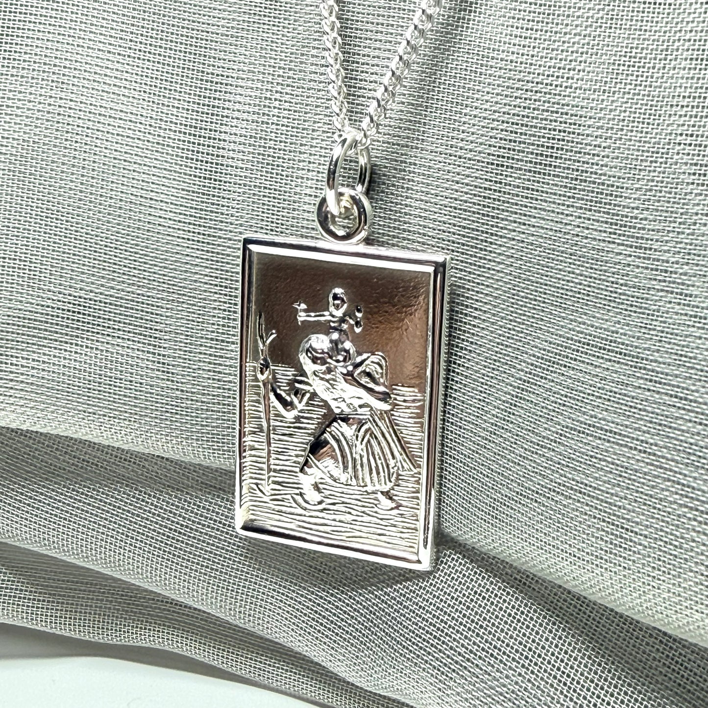 Rectangle shaped solid sterling silver men’s St. Christopher