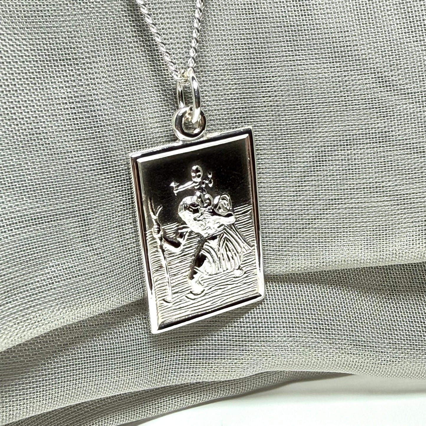 Rectangle shaped solid sterling silver men’s St. Christopher