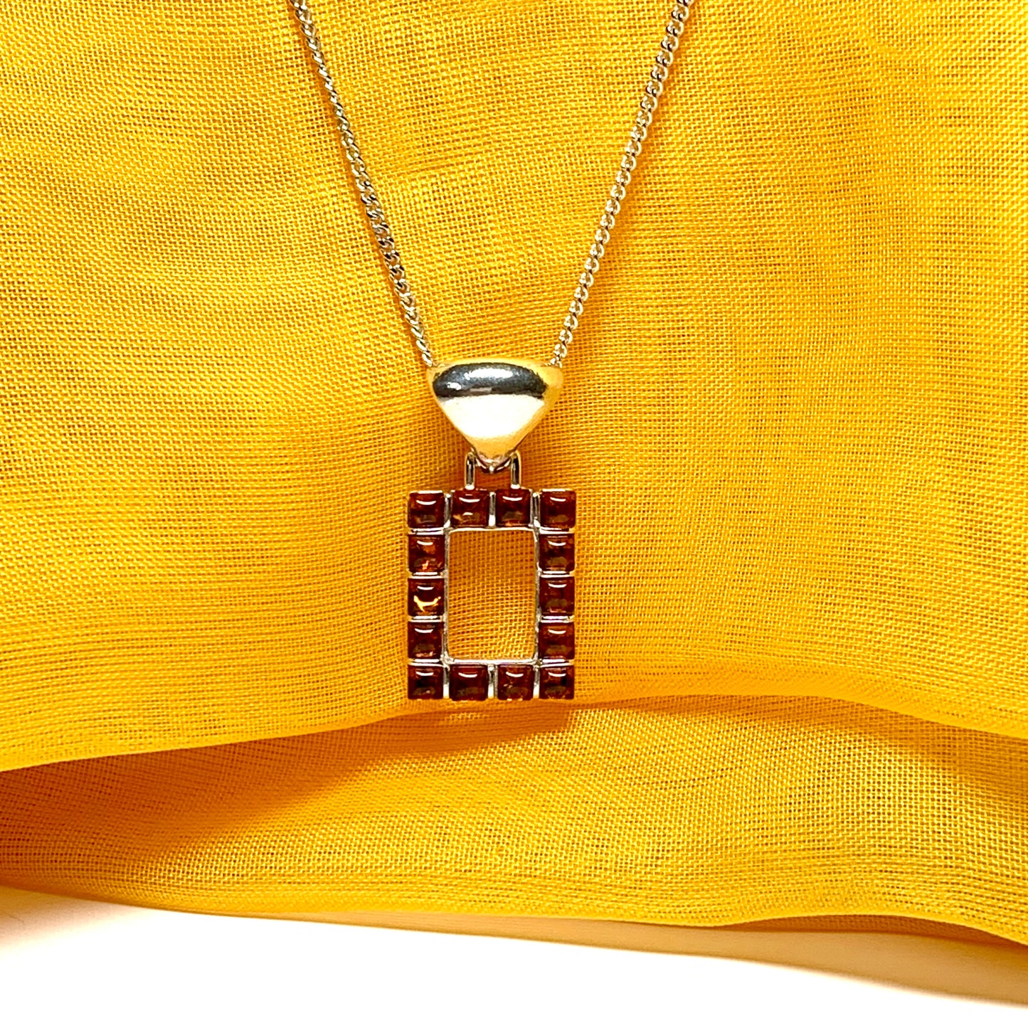 Square rectangle amber necklace open pierced pendant