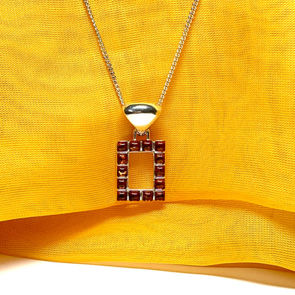 Square rectangle amber necklace open pierced pendant