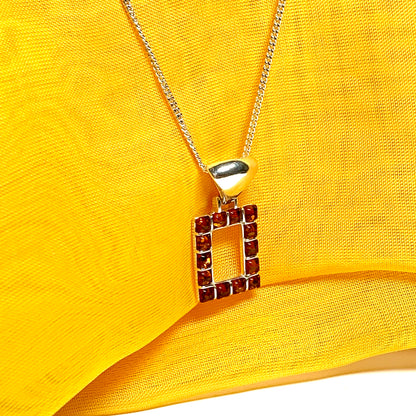 Square rectangle amber necklace open pierced pendant