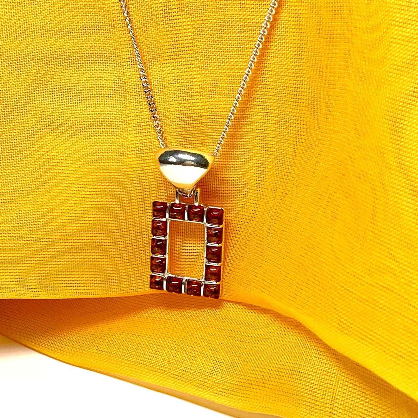 Square rectangle amber necklace open pierced pendant