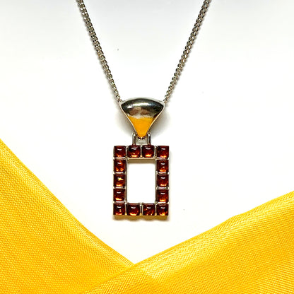 Square rectangle amber necklace open pierced pendant