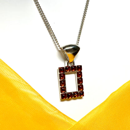 Square rectangle amber necklace open pierced pendant