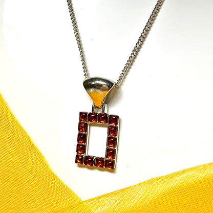 Square rectangle amber necklace open pierced pendant