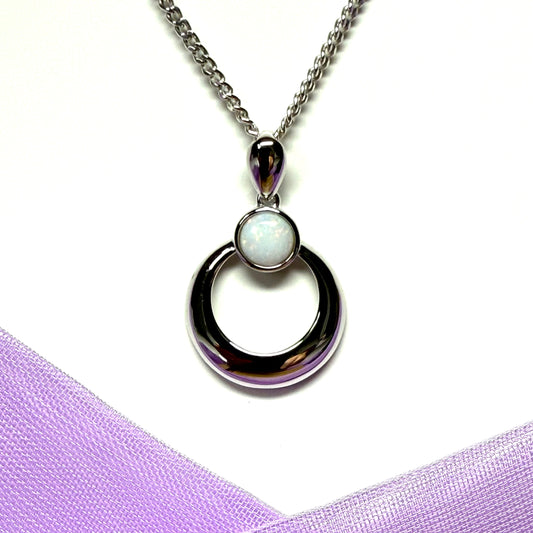 Real opal necklace sterling silver round shaped pendant