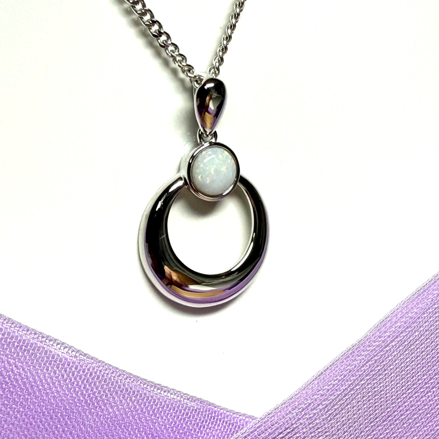 Real opal necklace sterling silver round shaped pendant
