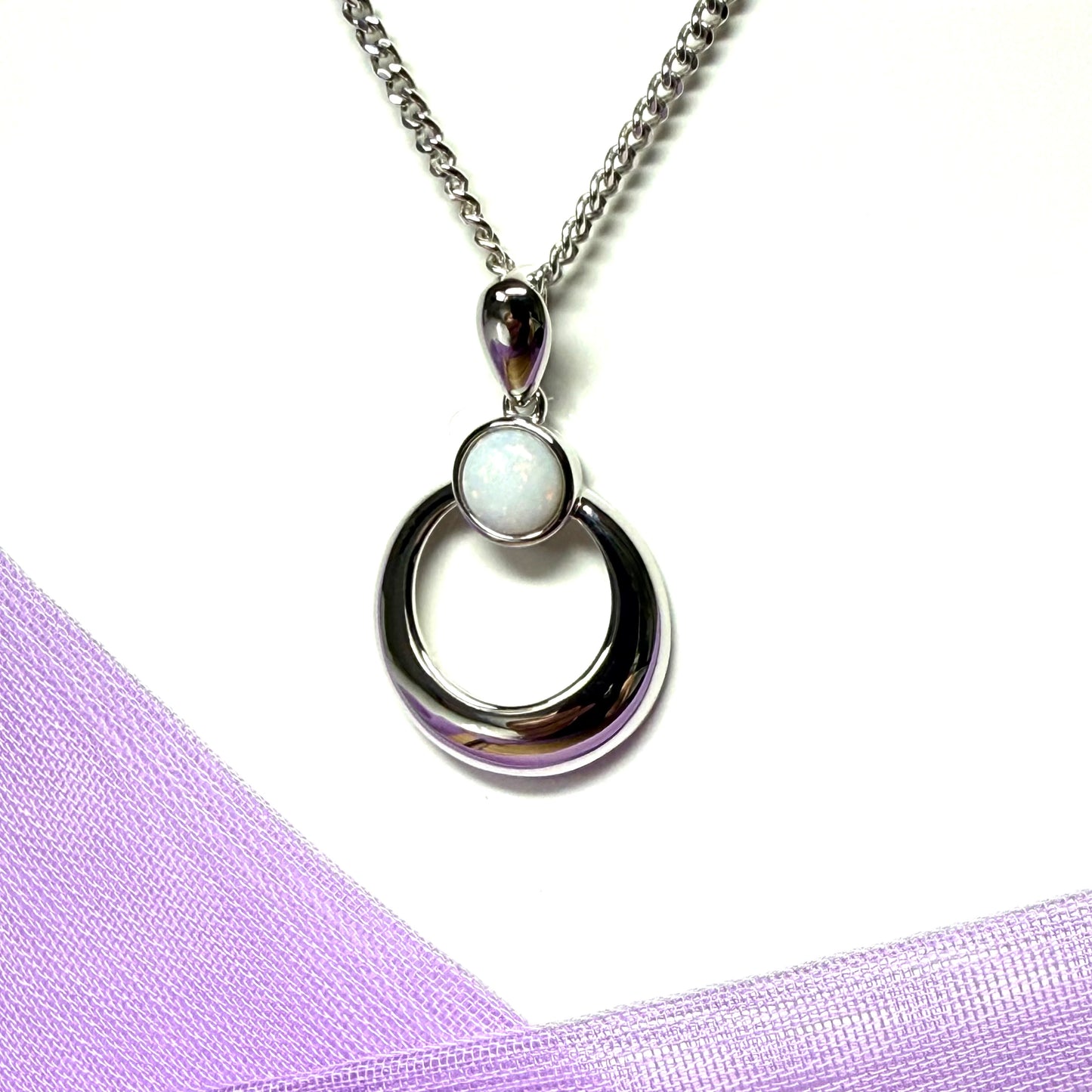 Real opal necklace sterling silver round shaped pendant