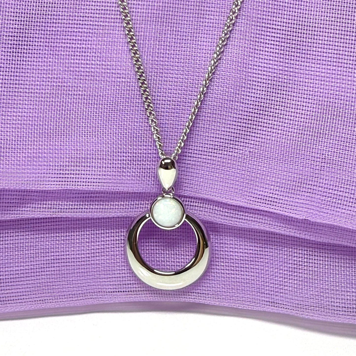 Real opal necklace sterling silver round shaped pendant