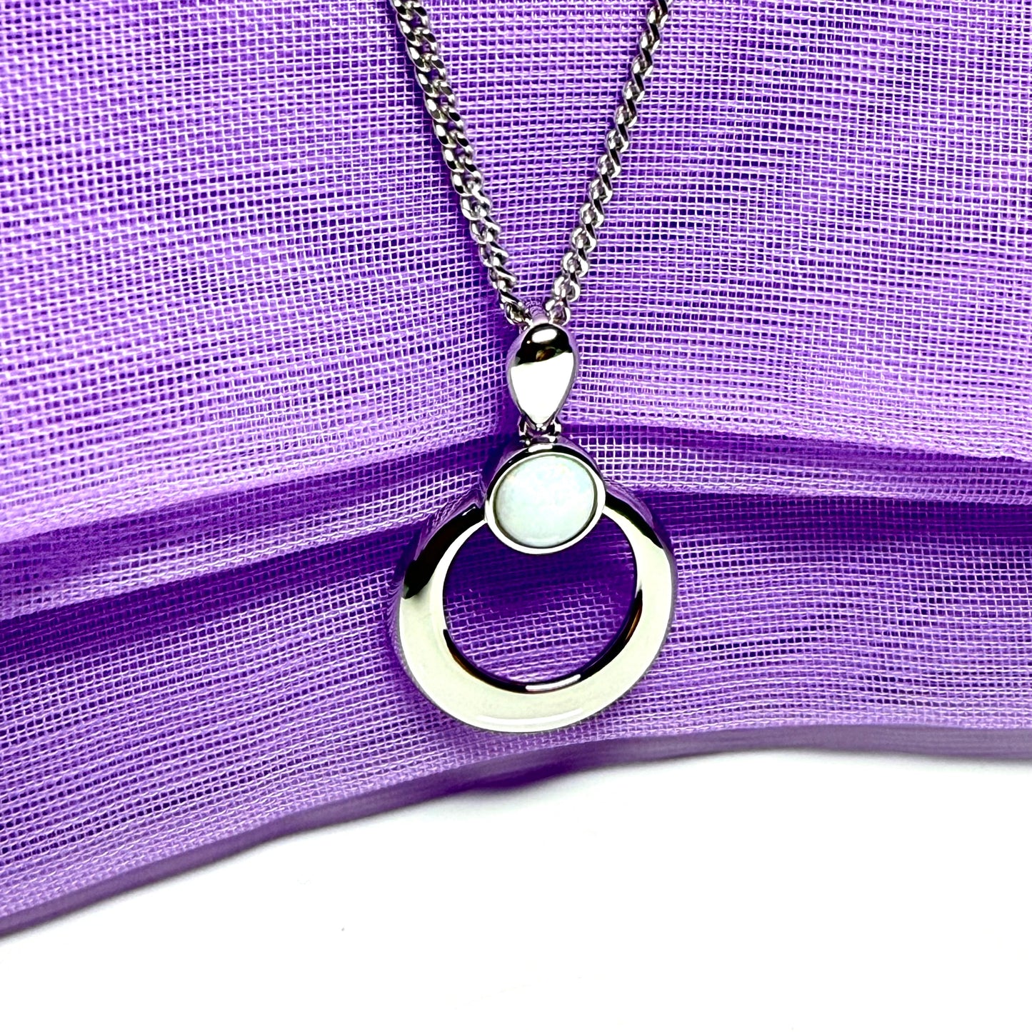 Real opal necklace sterling silver round shaped pendant