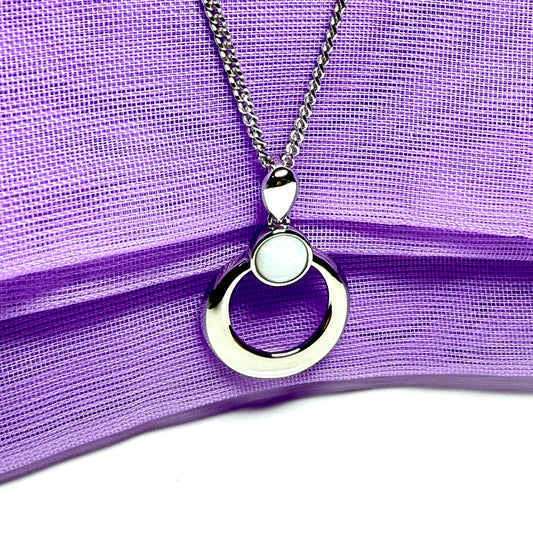 Real opal necklace sterling silver round shaped pendant