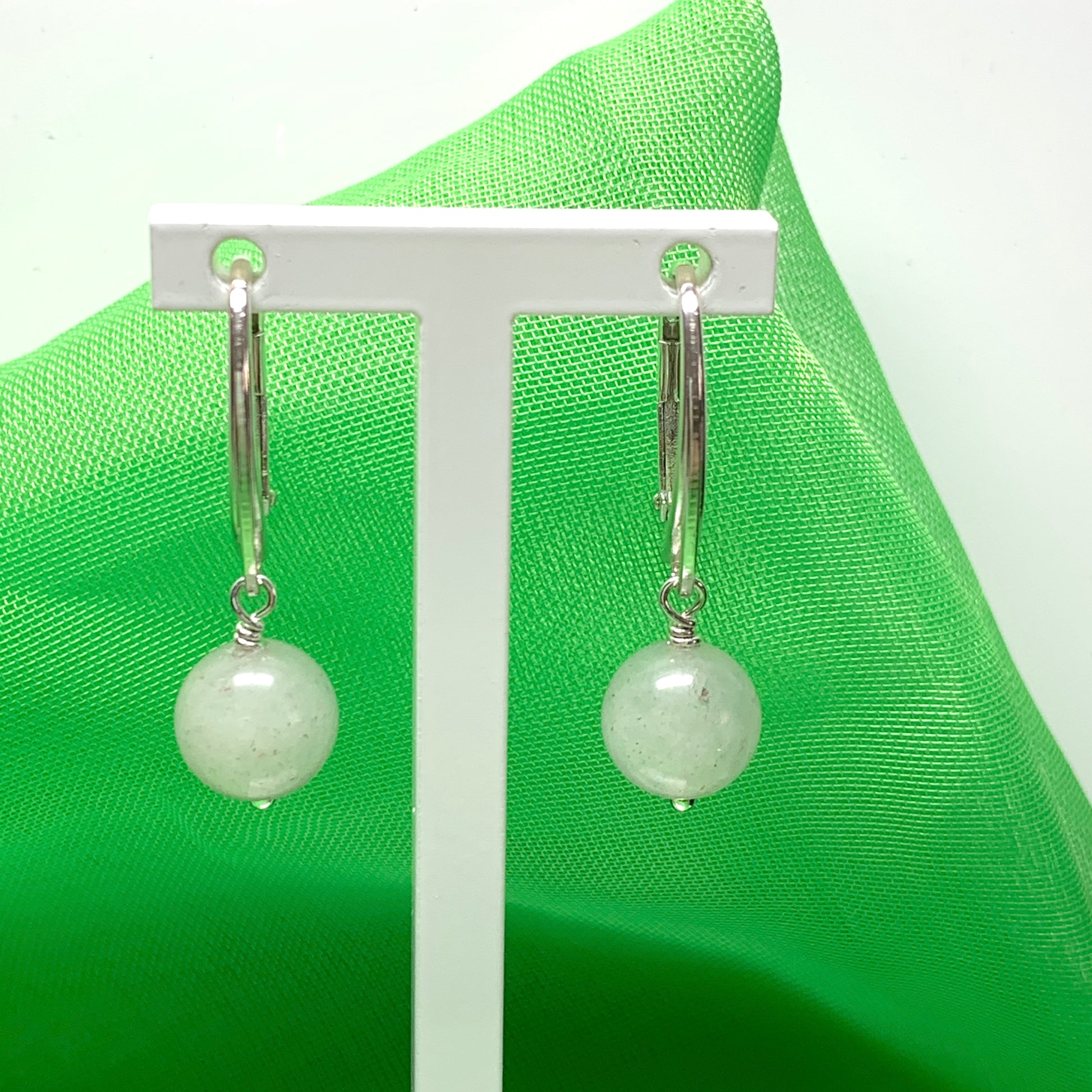Real green jade drop earrings round ball shaped