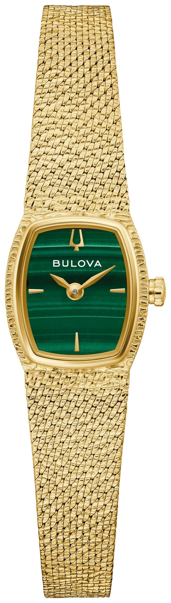 97L184 Bulova Bracelet Watch Gold Plated Stainless Steel Green Dial Goddess of Time