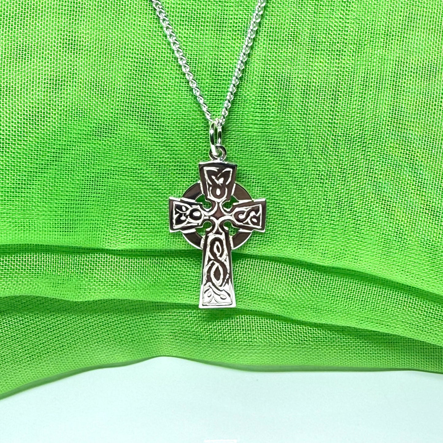 Patterned Sterling Silver Celtic Cross Including Chain