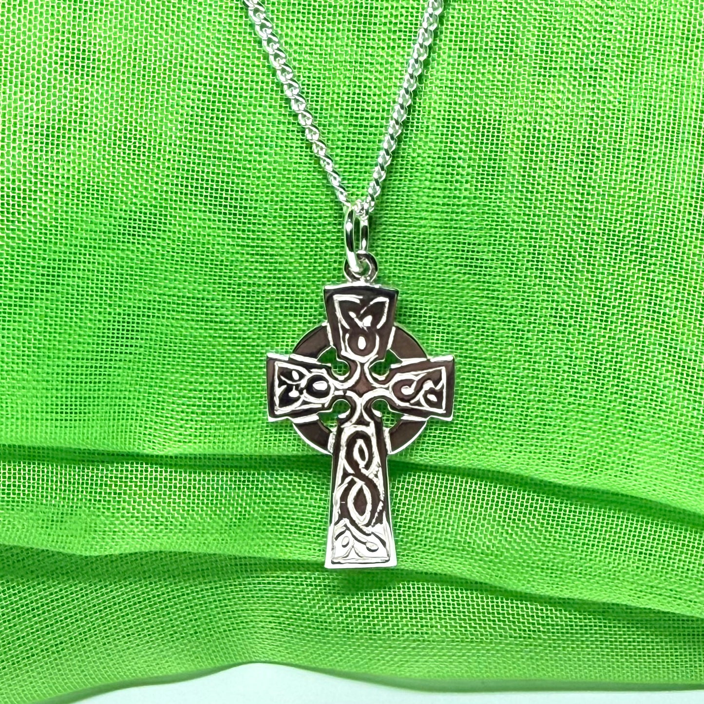 Patterned Sterling Silver Celtic Cross Including Chain