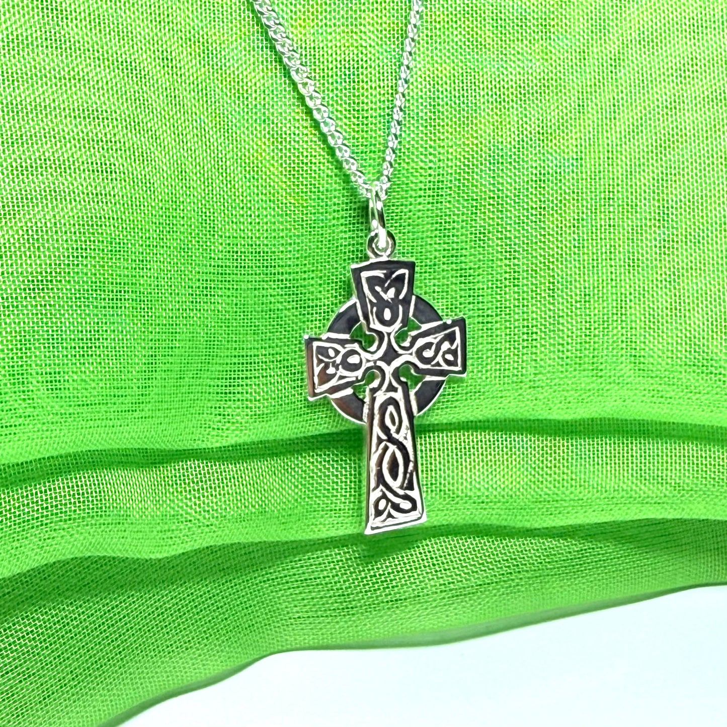 Patterned Sterling Silver Celtic Cross Including Chain