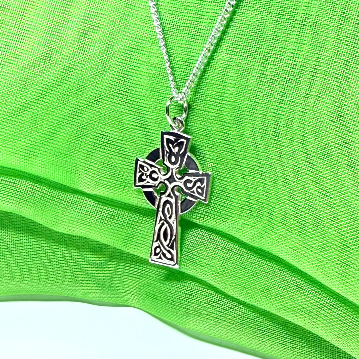 Patterned Sterling Silver Celtic Cross Including Chain