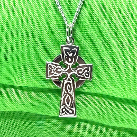 Patterned Sterling Silver Celtic Cross Including Chain