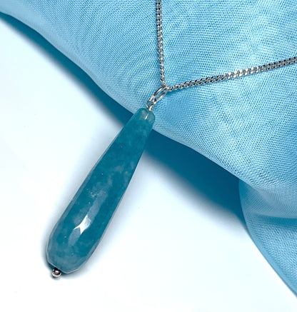 Blue agate tear drop necklace pendent sterling silver