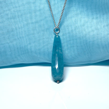 Blue agate tear drop necklace pendent sterling silver