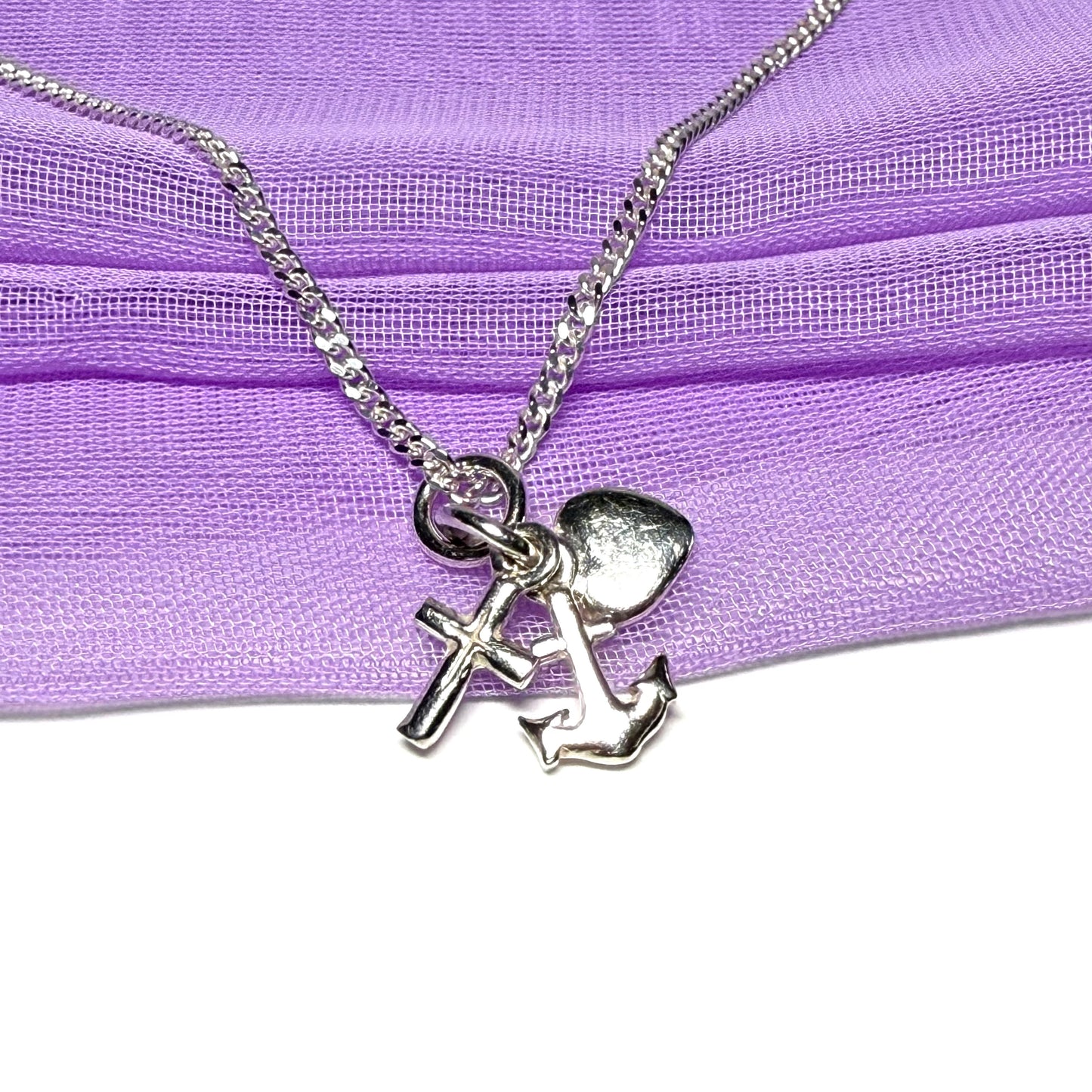 Faith, hope and charity shaped solid necklace sterling silver