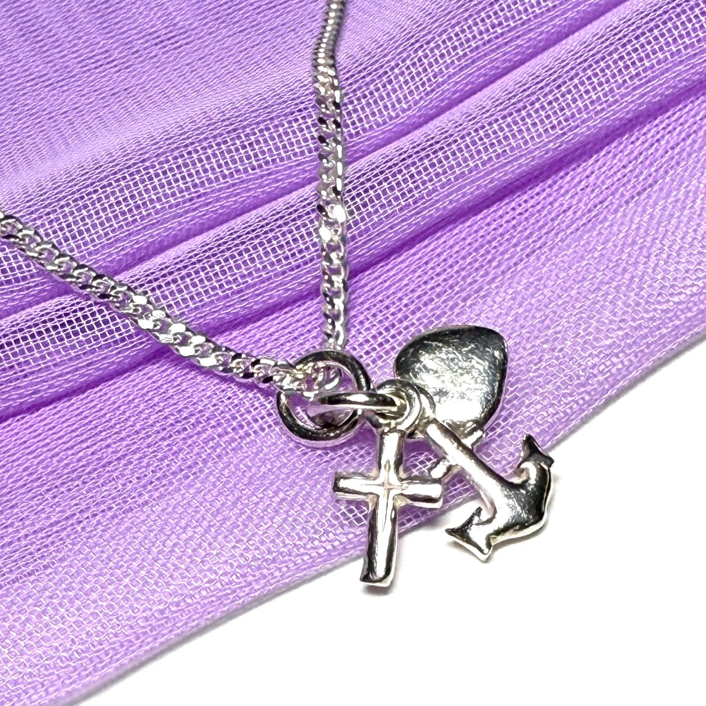 Faith, hope and charity shaped solid necklace sterling silver