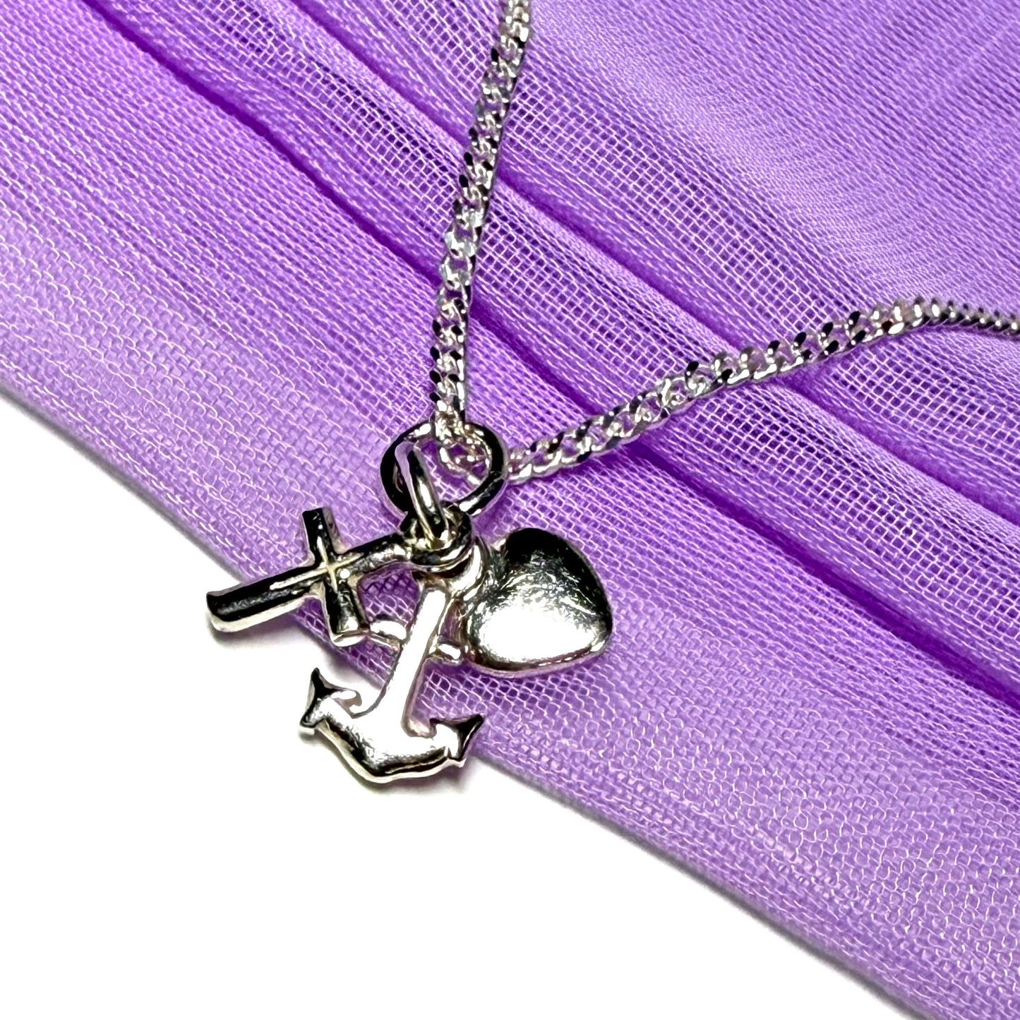 Faith, hope and charity shaped solid necklace sterling silver