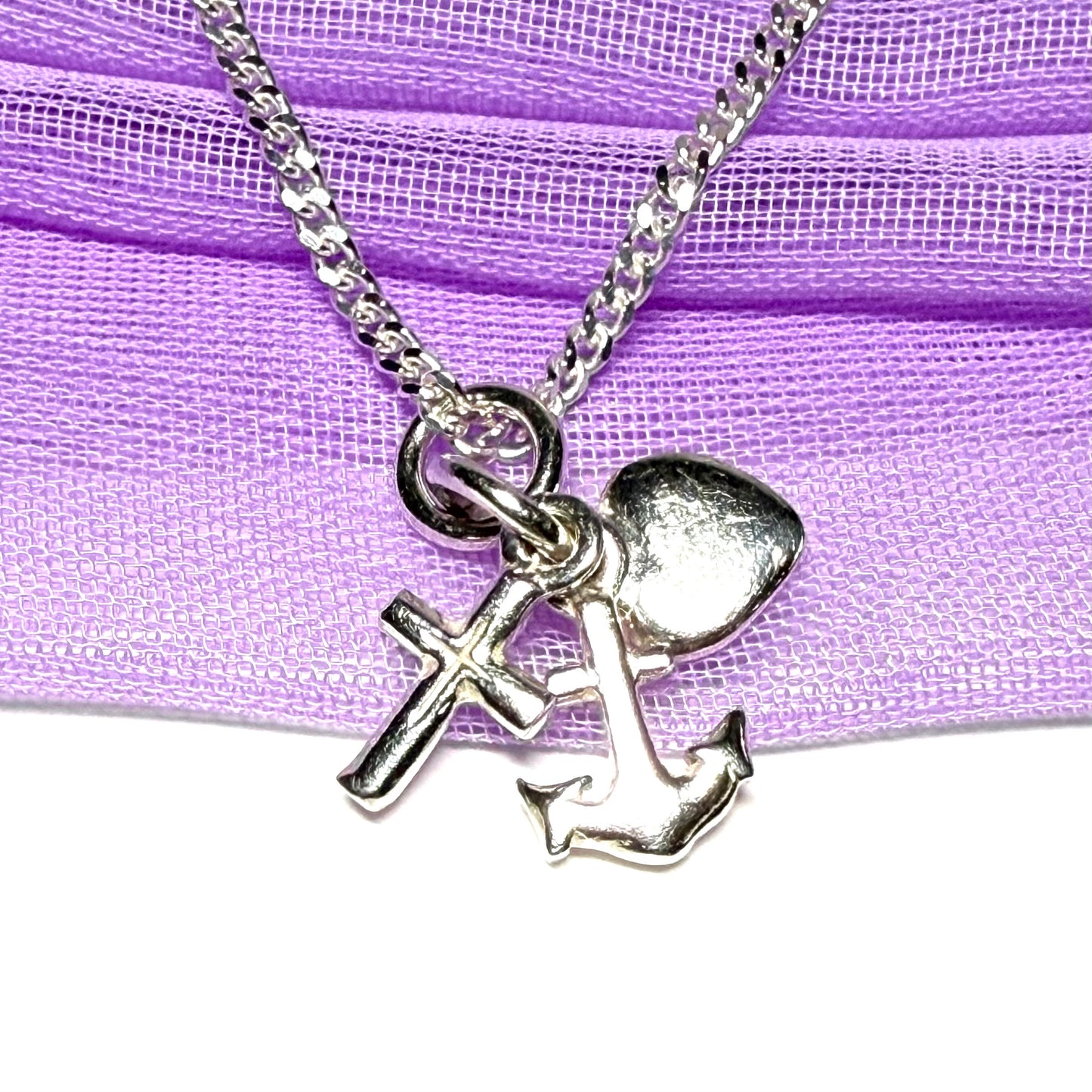 Faith, hope and charity shaped solid necklace sterling silver