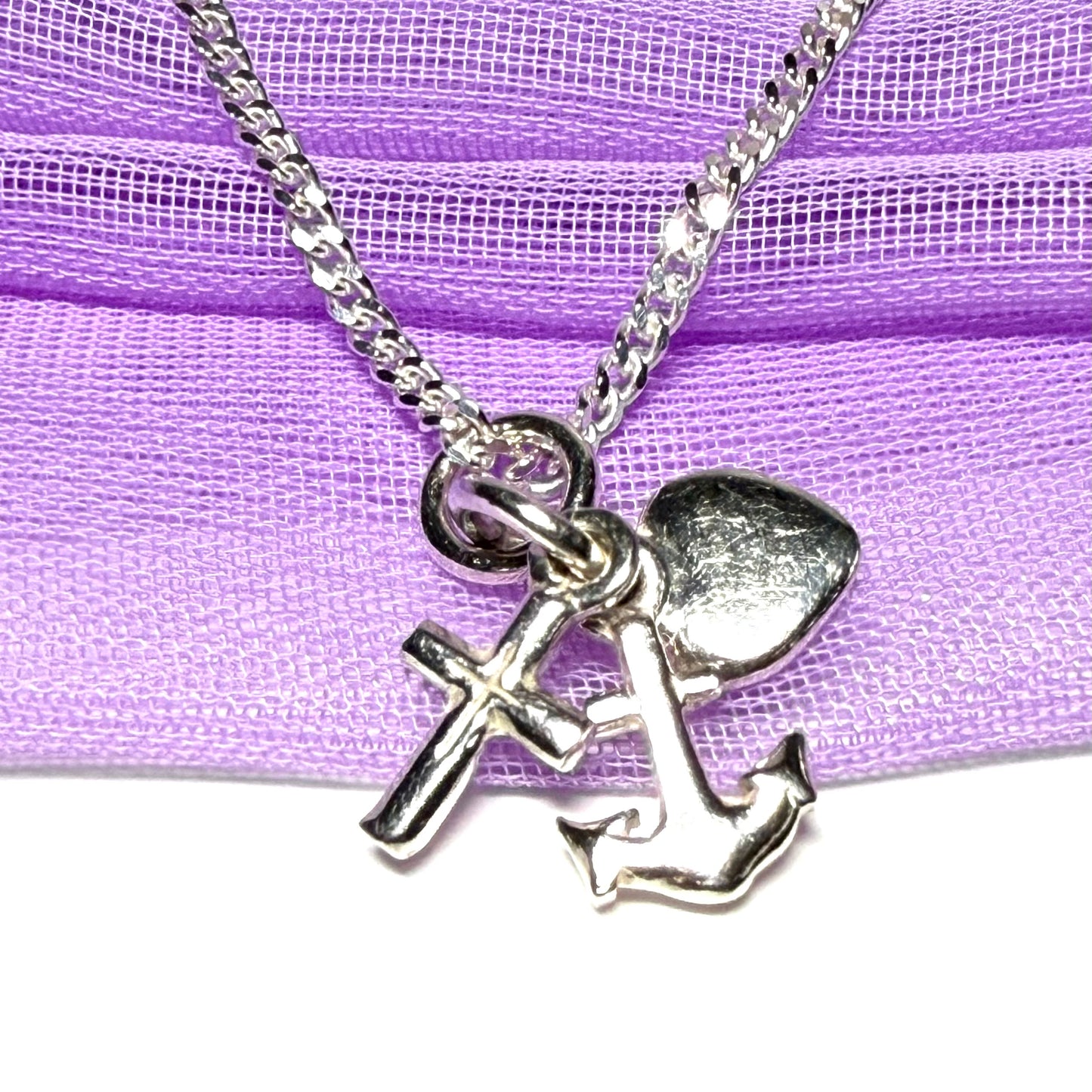 Faith, hope and charity shaped solid necklace sterling silver