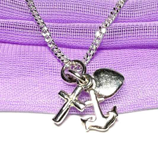 Faith, hope and charity shaped solid necklace sterling silver