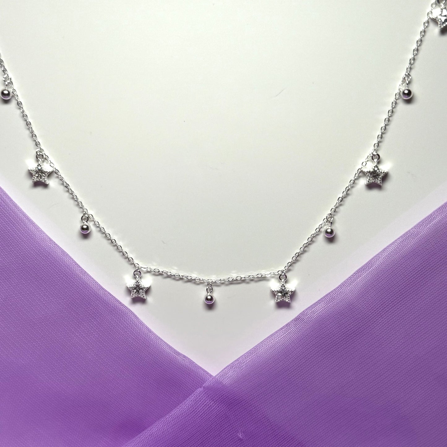 Open star shaped charm sparkling necklace ladies cubic zirconia sterling silver