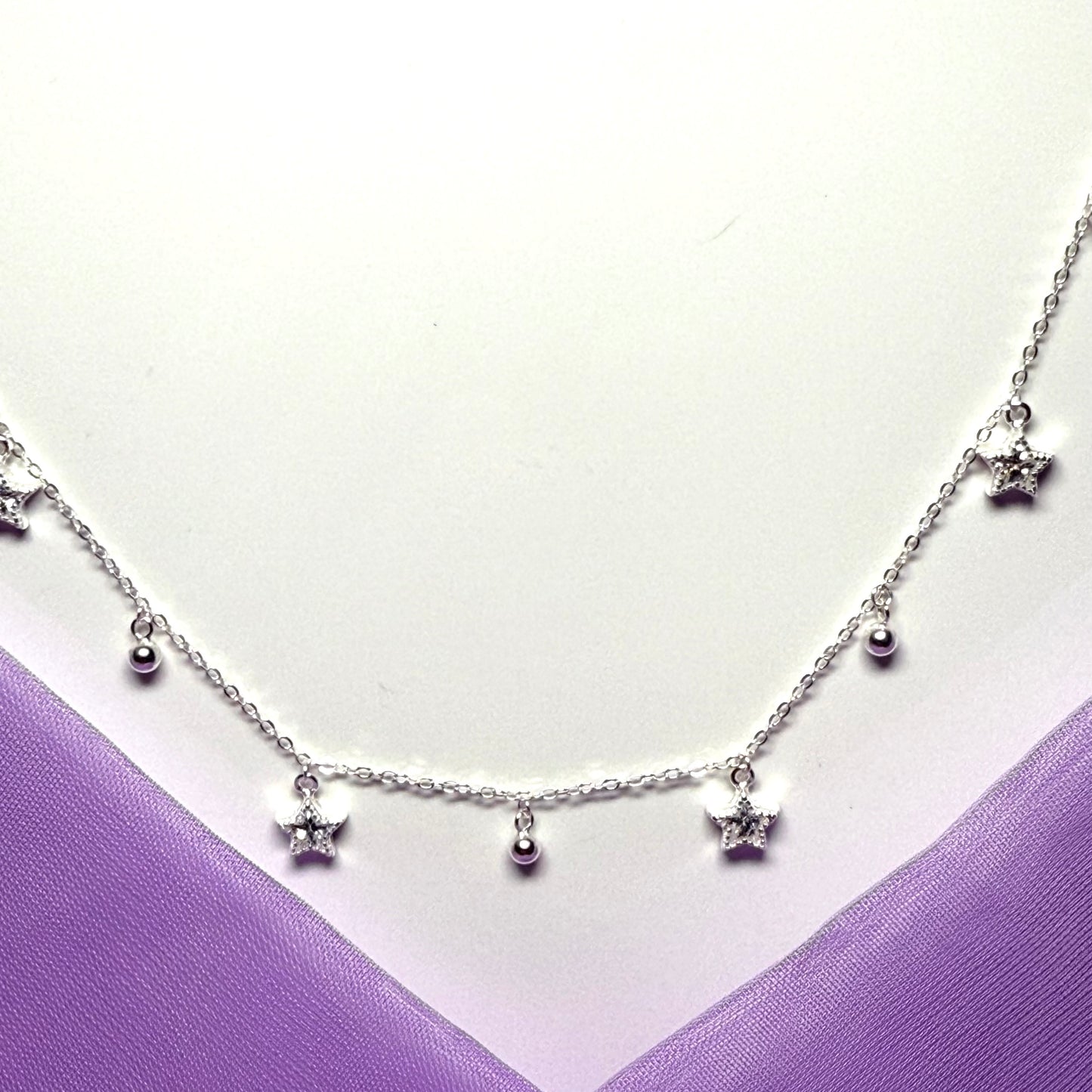 Open star shaped charm sparkling necklace ladies cubic zirconia sterling silver