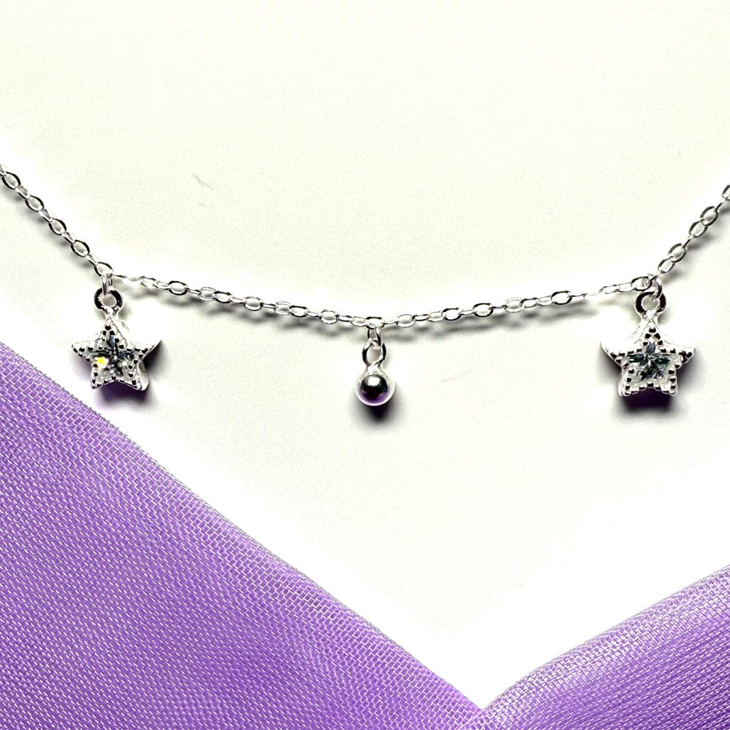 Open star shaped charm sparkling necklace ladies cubic zirconia sterling silver