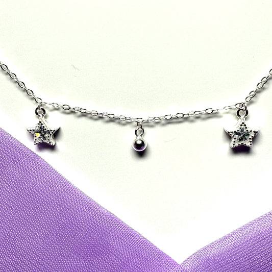 Open star shaped charm sparkling necklace ladies cubic zirconia sterling silver