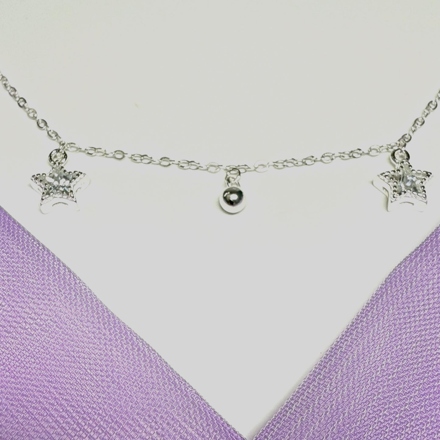 Open star shaped charm sparkling necklace ladies cubic zirconia sterling silver