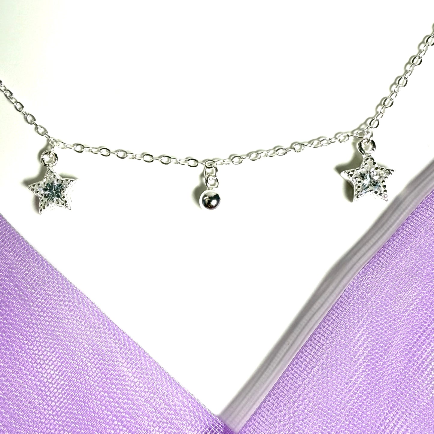 Open star shaped charm sparkling necklace ladies cubic zirconia sterling silver