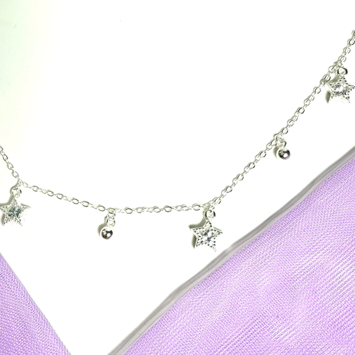 Open star shaped charm sparkling necklace ladies cubic zirconia sterling silver