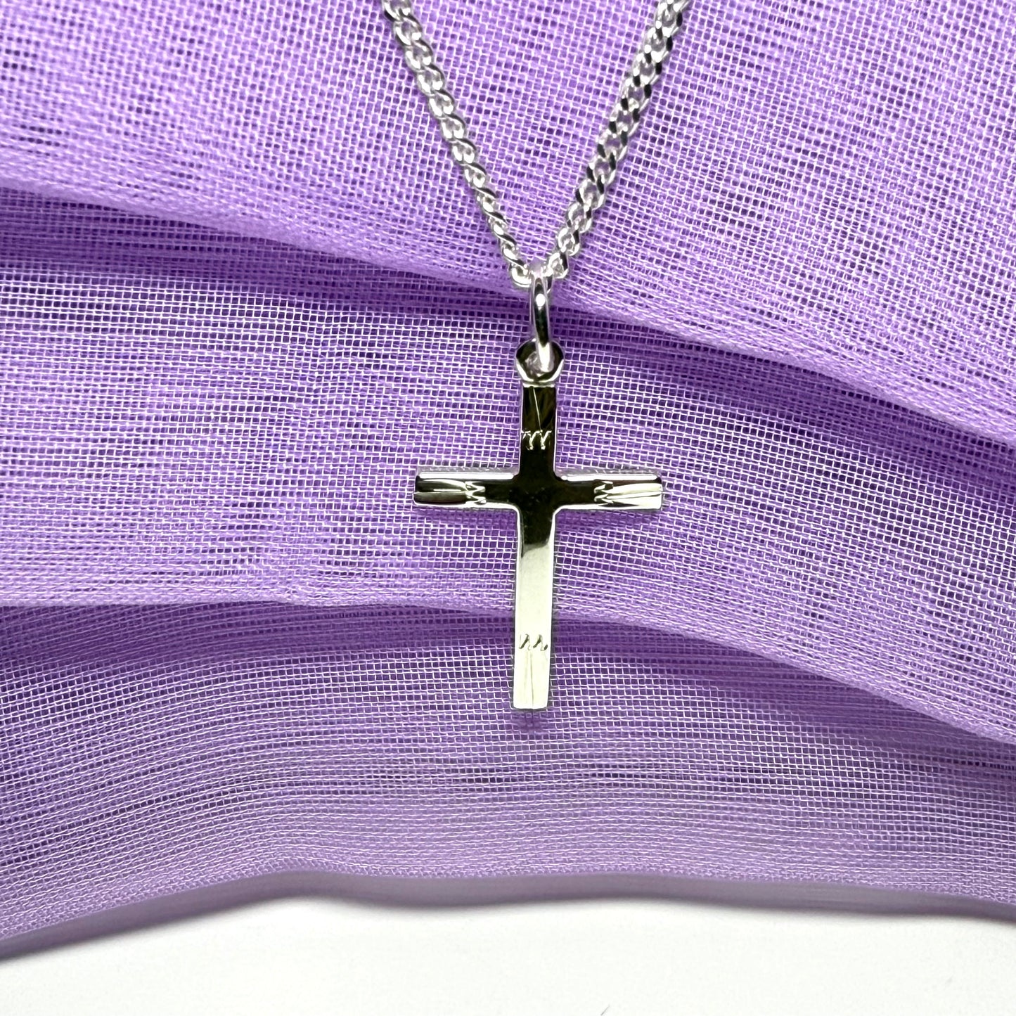 Sterling Silver Diamond Cut Small Cross Necklace