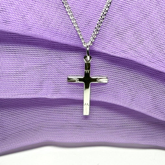 Sterling Silver Diamond Cut Small Cross Necklace