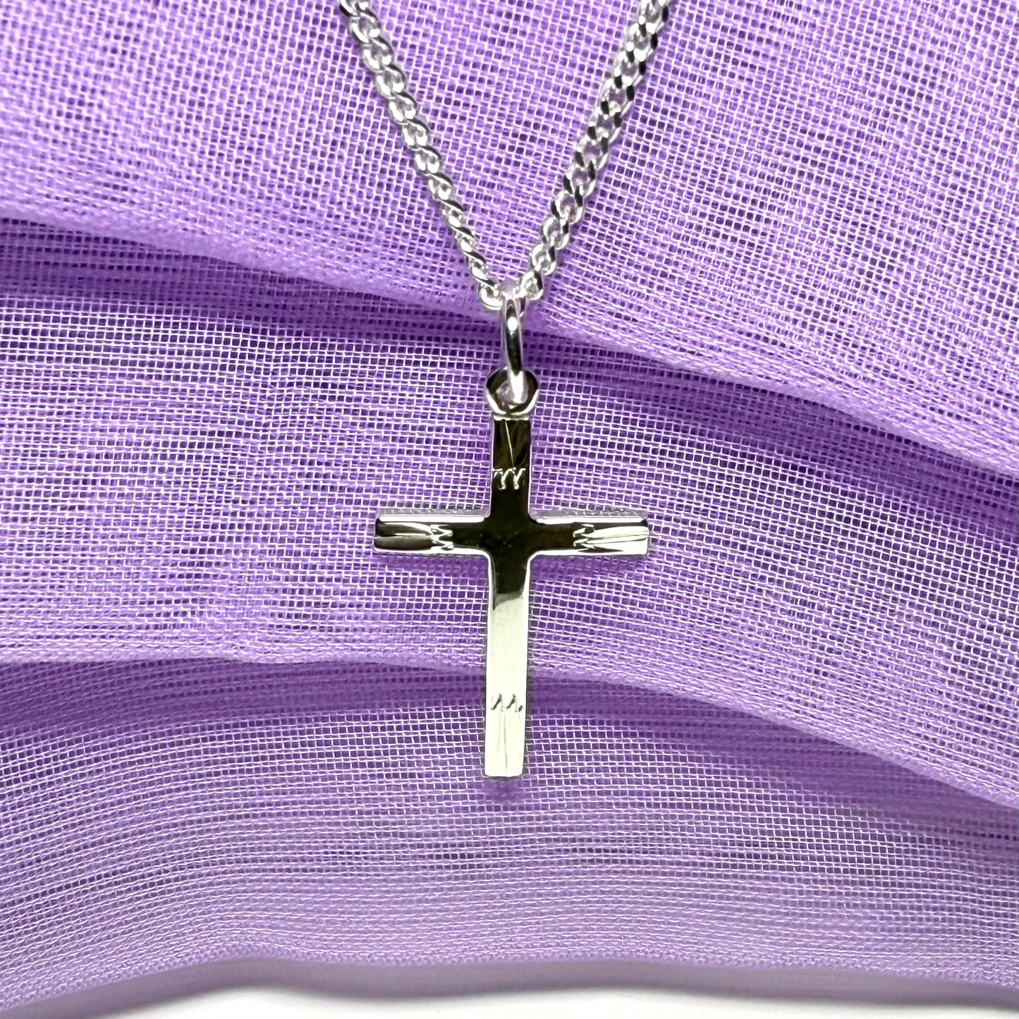Sterling Silver Diamond Cut Small Cross Necklace