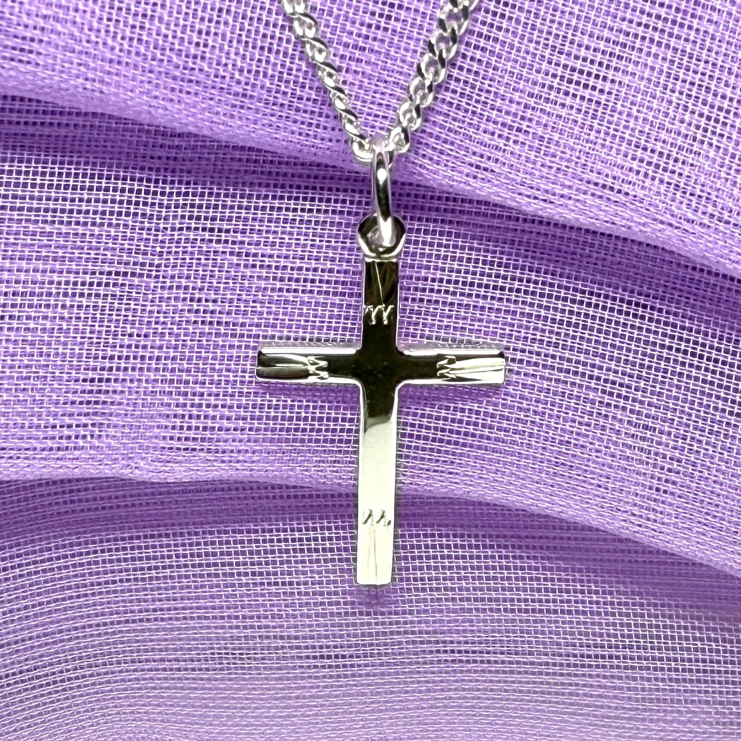 Sterling Silver Diamond Cut Small Cross Necklace