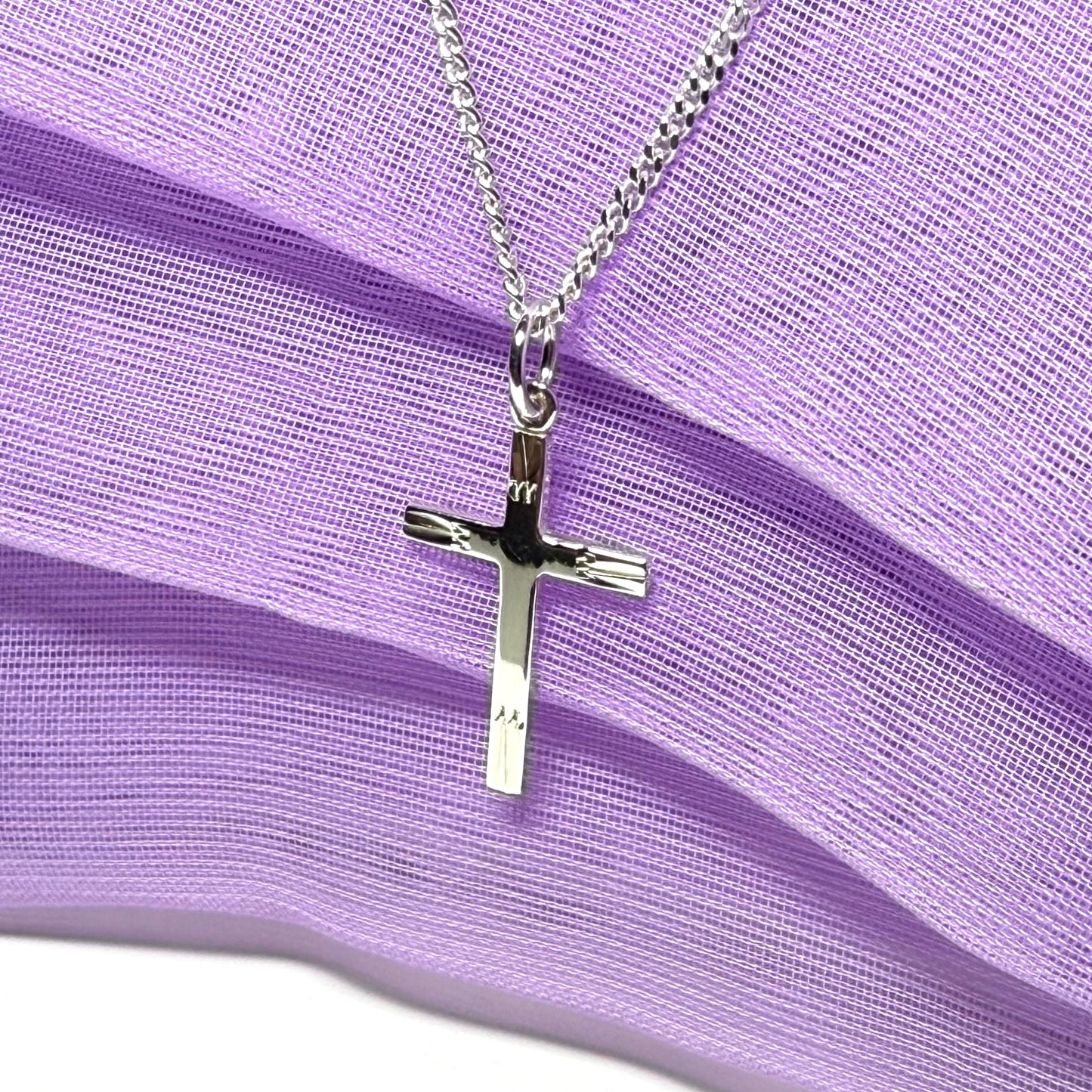 Sterling Silver Diamond Cut Small Cross Necklace