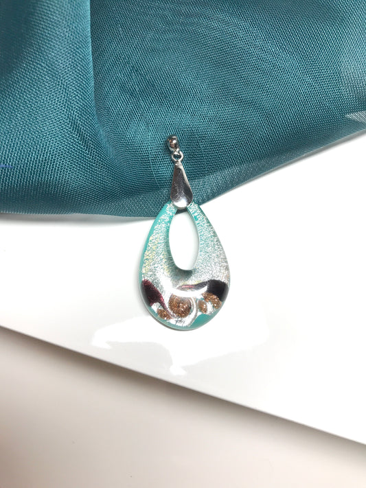 Jade Murano glass green open teardrop pear shaped necklace
