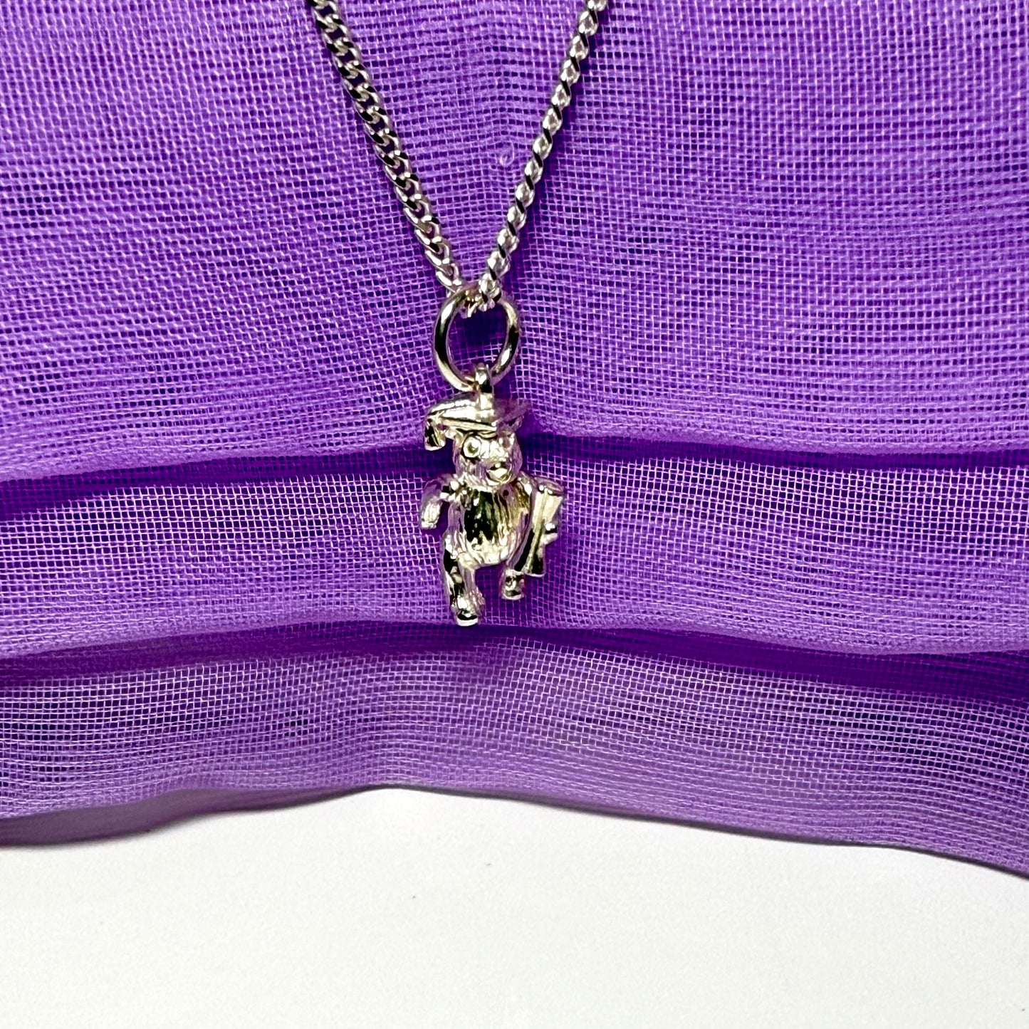Graduation Bear Necklace Wearing Mortar Board Sterling Silver Charm