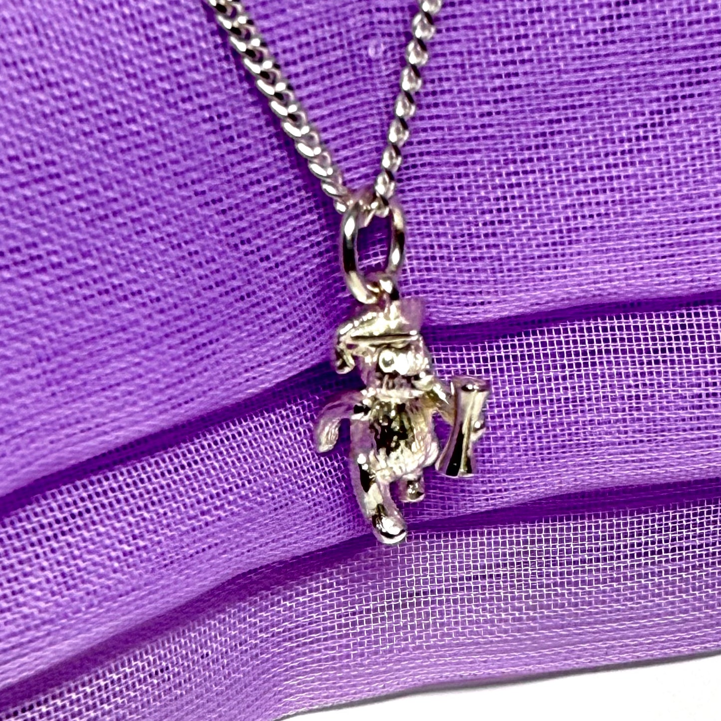 Graduation Bear Necklace Wearing Mortar Board Sterling Silver Charm