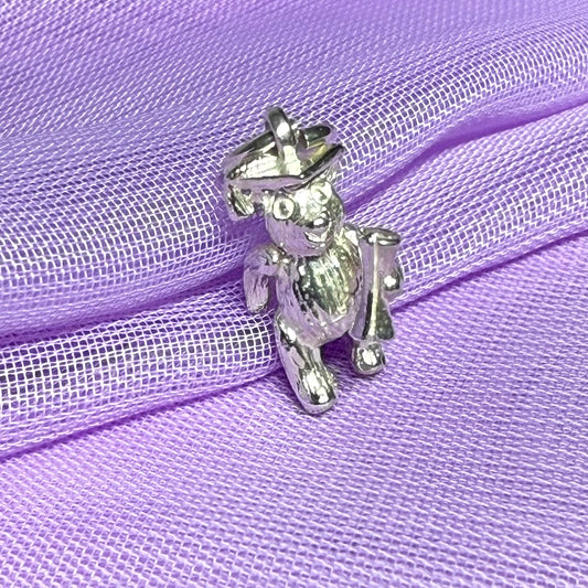 Graduation Bear Wearing Mortar Board Sterling Silver Charm