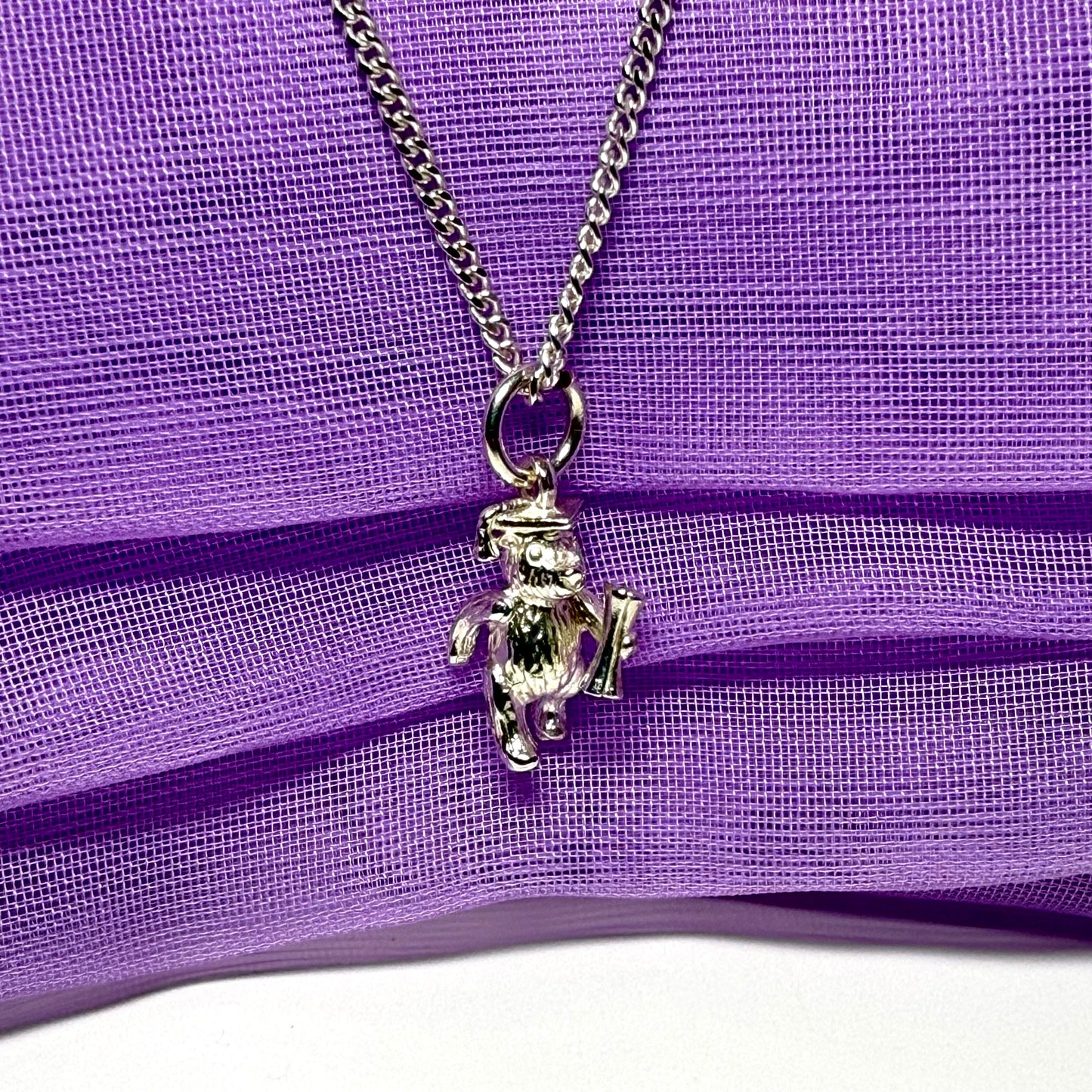 Graduation Bear Necklace Wearing Mortar Board Sterling Silver Charm