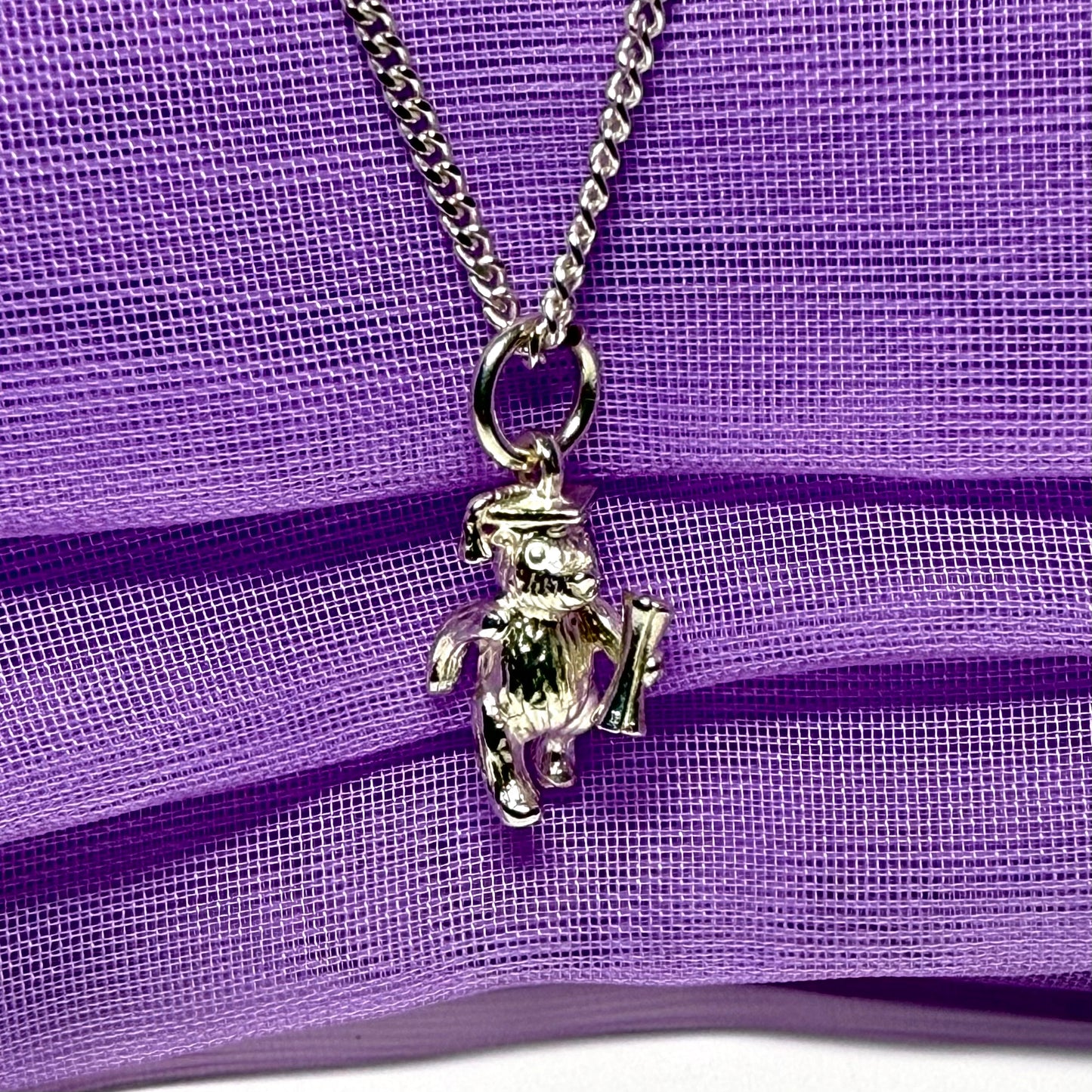 Graduation Bear Necklace Wearing Mortar Board Sterling Silver Charm