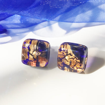 Deep Blue Real Murano Glass Stud Earrings