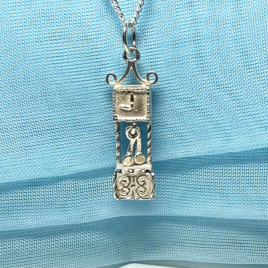 Grandfather Clock Necklace Solid Sterling Silver Charm Pendant